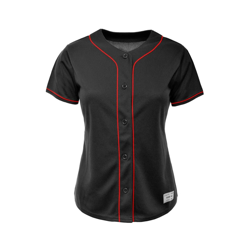 Women's Black and Red Blank Baseball Jersey in Bluk