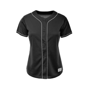 Women's  Black and White Blank Baseball Jersey in Bulk