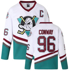 Charlie Conway #96 Mighty Ducks D2 White Hockey Jersey - Front and Back View