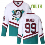  kids adam banks 99 white mighty ducks D2 movie hockey jersey thumbnail