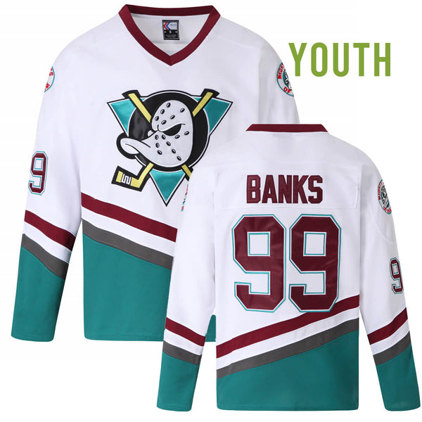  kids adam banks 99 white mighty ducks D2 movie hockey jersey