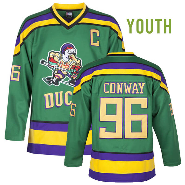 charlie conway mighty ducks green hockey jersey for youth kids boys
