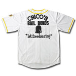 Chico's Bail Bonds bad news bears white full button baseball jersey for men back thumbnail