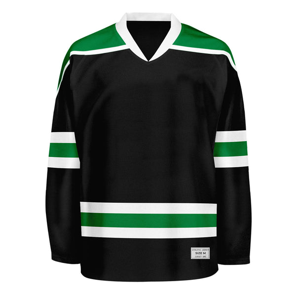 blank black and green hockey jersey with shoulder yoke