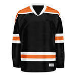 blank black and orange hockey jersey with shoulder yoke thumbnail