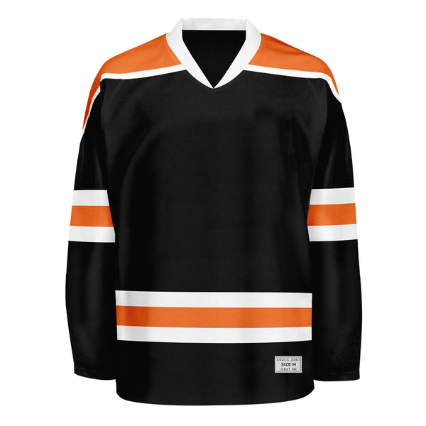 blank black and orange hockey jersey with shoulder yoke