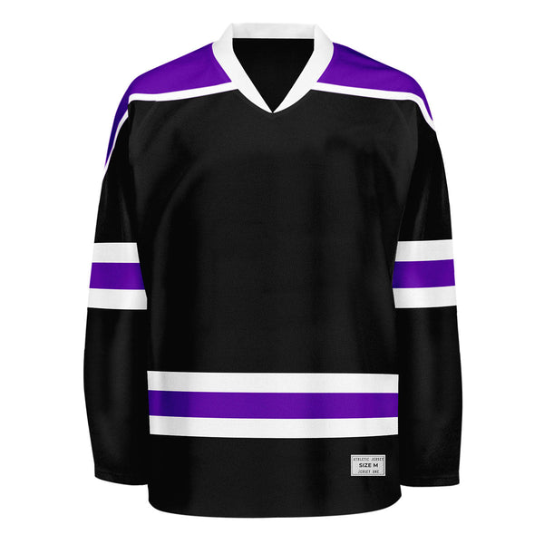 blank black and purple hockey jersey with shoulder yoke