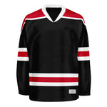 blank black and red hockey jersey with shoulder yoke thumbnail