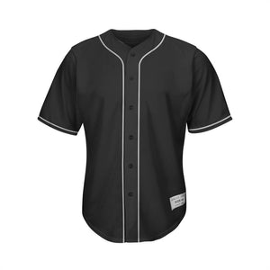 blank black and white basbeall jersey  - full button jersey - white stripes on chest and sleeves