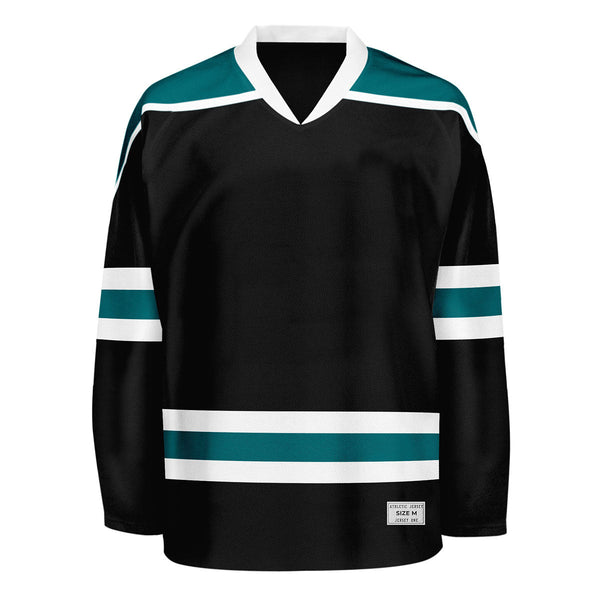blank black and teal hockey jersey with shoulder yoke