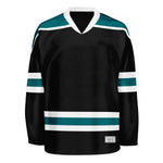 blank black and teal hockey jersey with shoulder yoke thumbnail