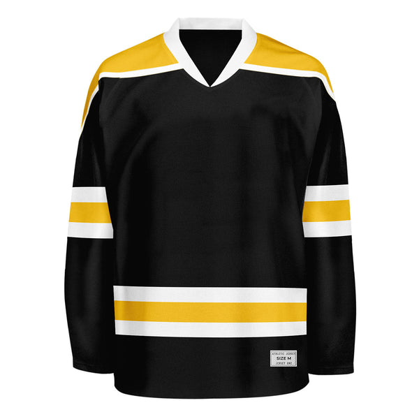 blank black and yellow hockey jersey with shoulder yoke