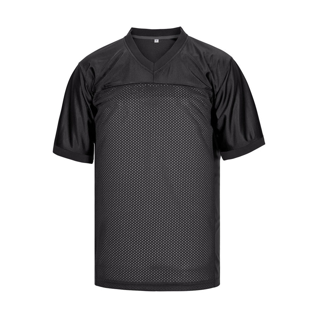 black blank football jersey - v neck flag football jersey - solid black - todder 2t to men's 5XL - front view