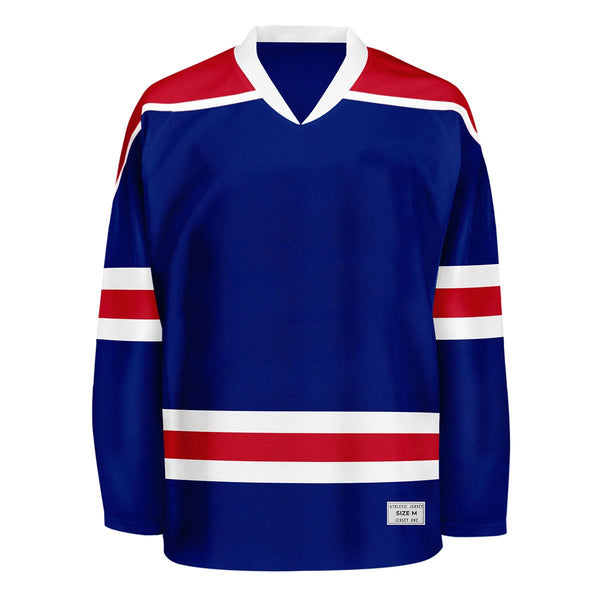 Blank blue and red Hockey Jersey With Shoulder Yoke