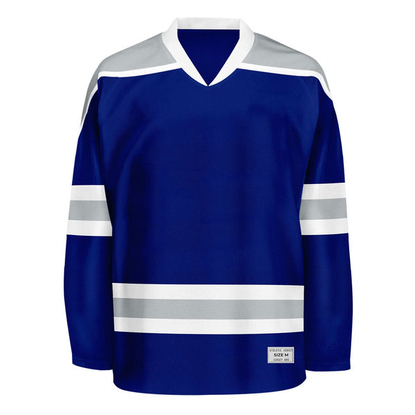 Blank blue and grey Hockey Jersey With Shoulder Yoke