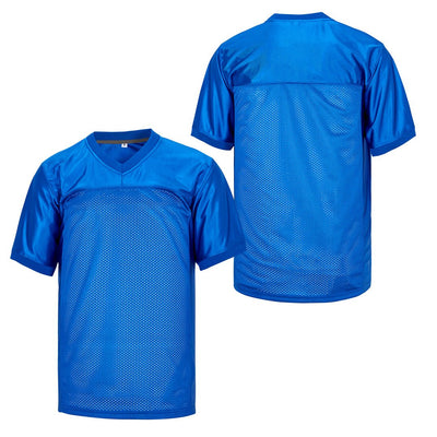 blue blank football jersey - v neck flag football jersey - solid blue - todder 2t to men's 5XL