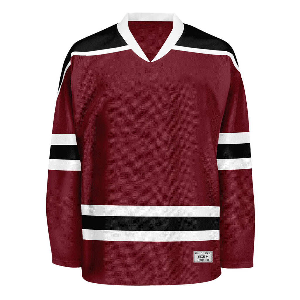 Blank Burgundy and black Hockey Jersey With Shoulder Yoke