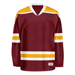 Blank Burgundy and yellow Hockey Jersey With Shoulder Yoke