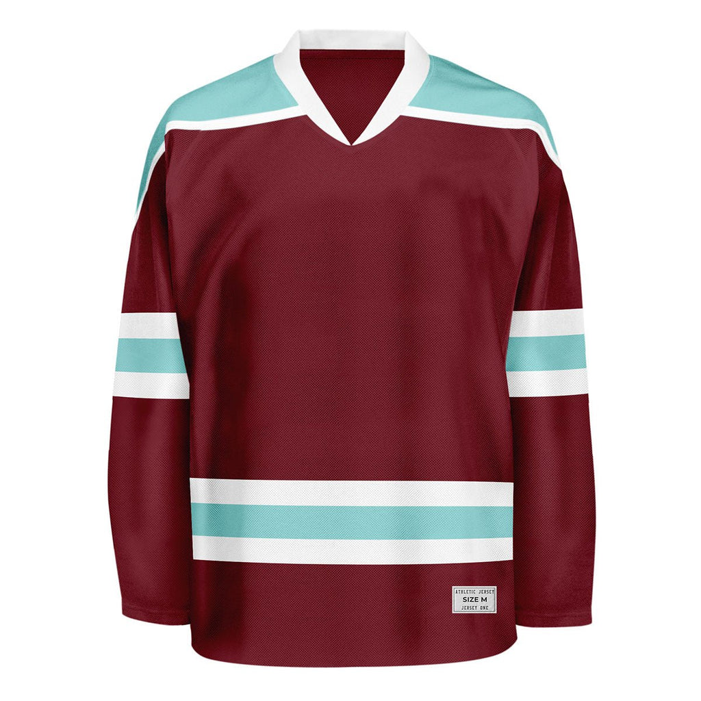 Blank Burgundy and ice blue Hockey Jersey With Shoulder Yoke
