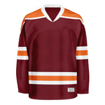 Blank Burgundy and orange Hockey Jersey With Shoulder Yoke thumbnail