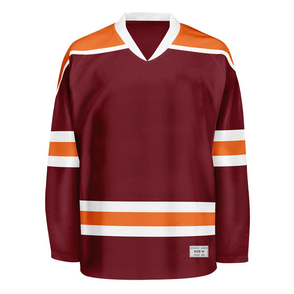 Blank Burgundy and orange Hockey Jersey With Shoulder Yoke