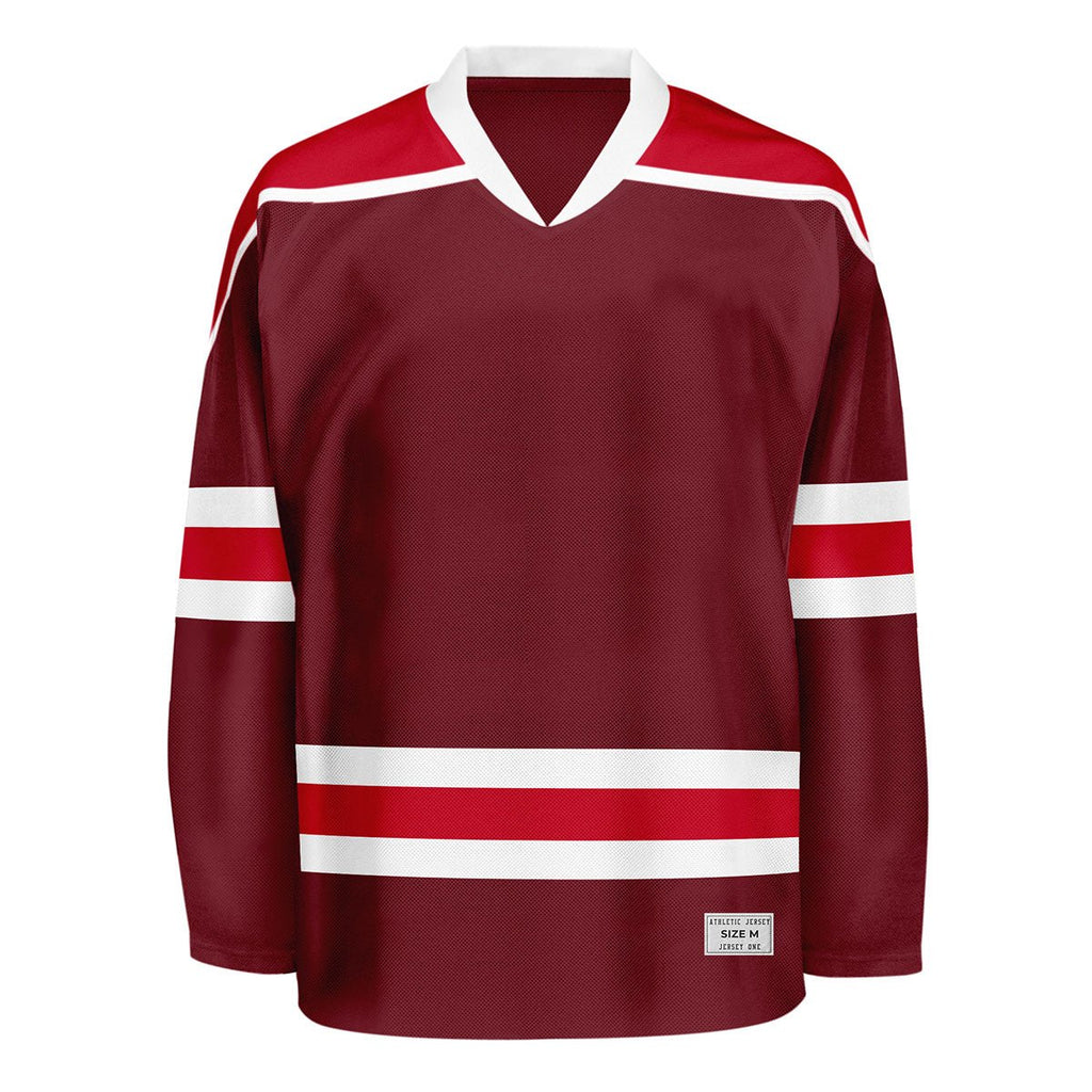 Blank Burgundy and red Hockey Jersey With Shoulder Yoke
