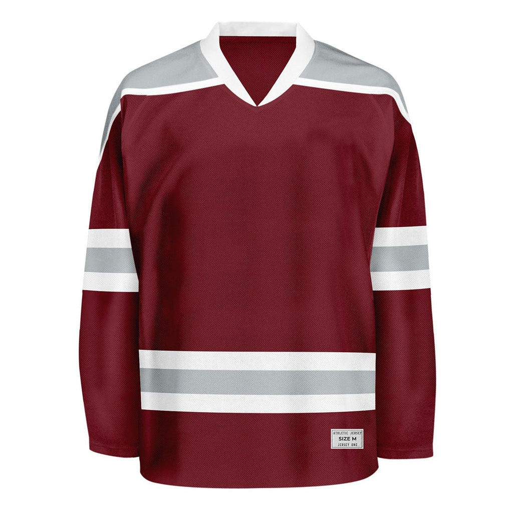 Blank Burgundy and grey Hockey Jersey With Shoulder Yoke