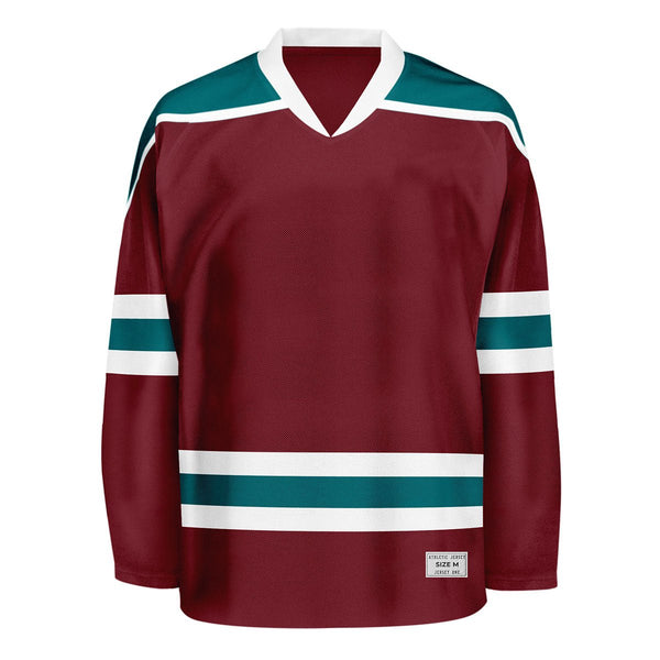 Blank Burgundy and teal Hockey Jersey With Shoulder Yoke
