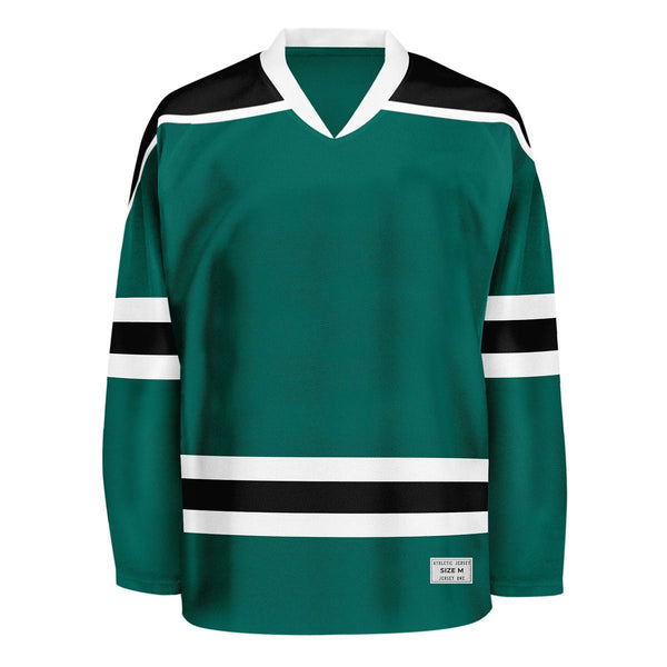 blank deep green and black hockey jersey with shoulder yoke