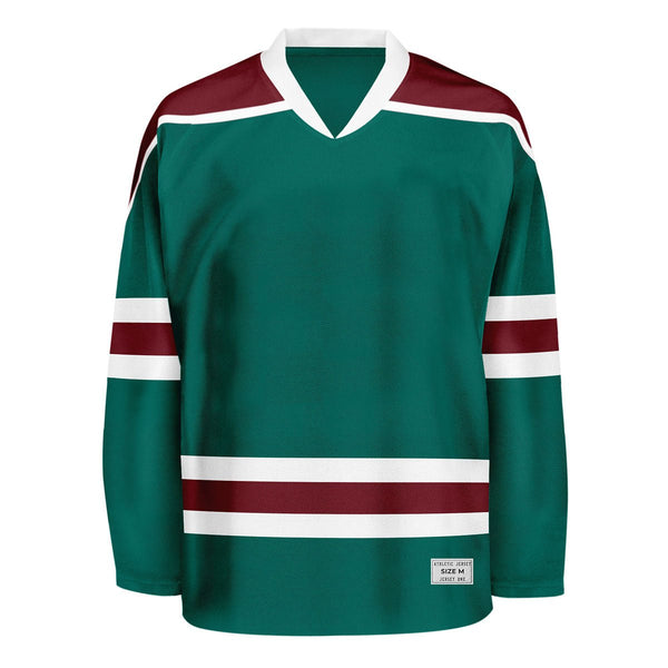 blank deep green and wine red hockey jersey with shoulder yoke
