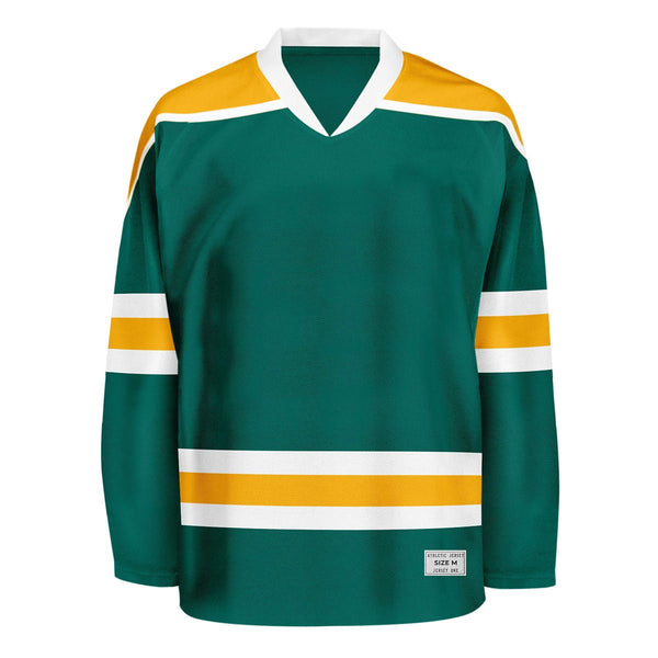 blank deep green and yellow hockey jersey with shoulder yoke