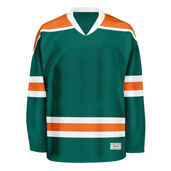 blank deep green and orange hockey jersey with shoulder yoke