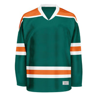 blank deep green and orange hockey jersey with shoulder yoke thumbnail