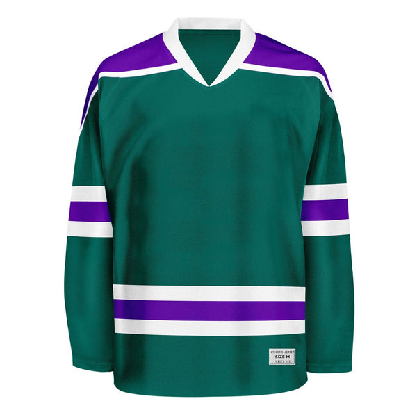 blank deep green and purple hockey jersey with shoulder yoke