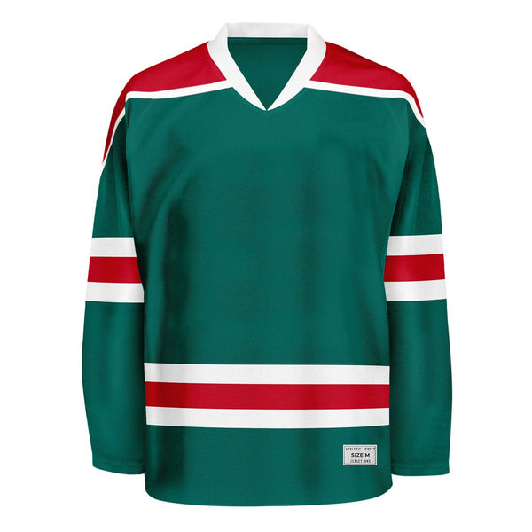blank deep green and red hockey jersey with shoulder yoke