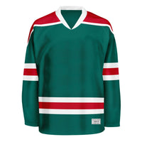 blank deep green and red hockey jersey with shoulder yoke thumbnail
