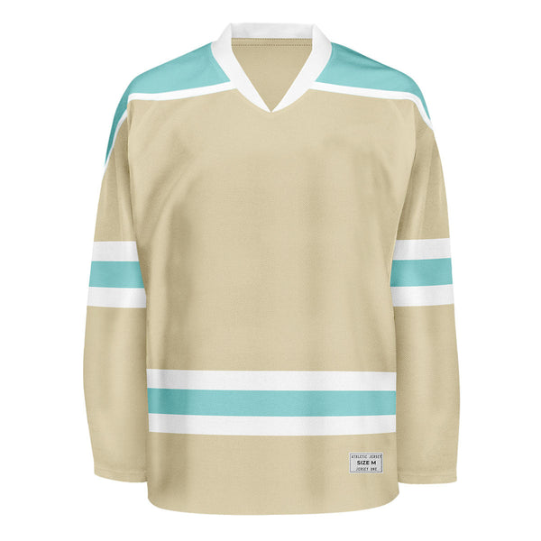 Blank Desert Sand and ice blue Hockey Jersey With Shoulder Yoke