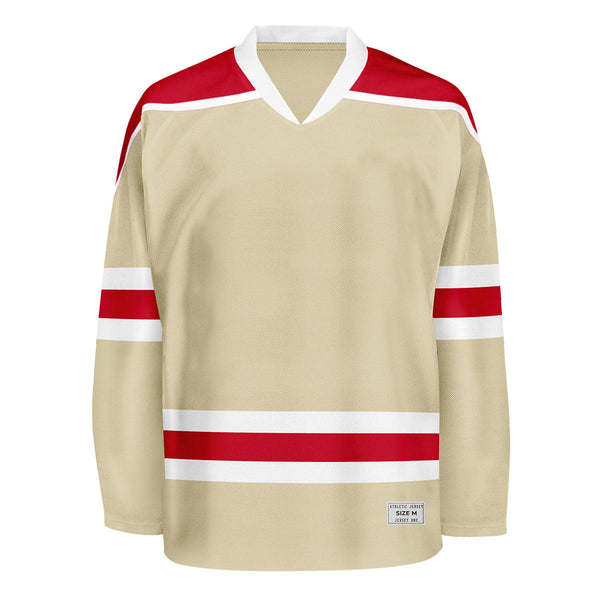 Blank Desert Sand and red Hockey Jersey With Shoulder Yoke