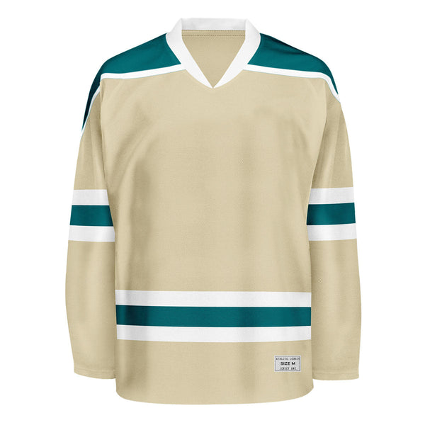 Blank Desert Sand and teal Hockey Jersey With Shoulder Yoke