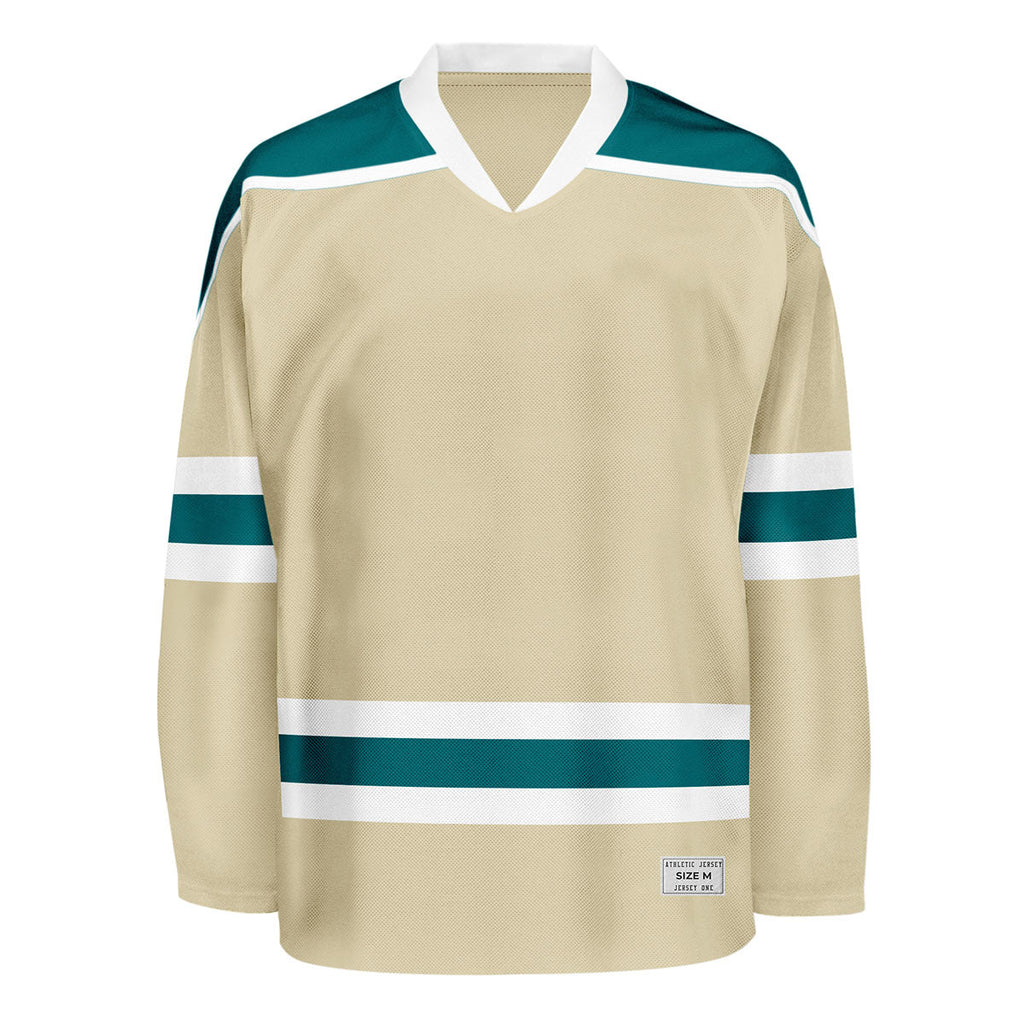 Blank Desert Sand and teal Hockey Jersey With Shoulder Yoke