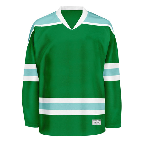 Blank Green and ice blue Hockey Jersey With Shoulder Yoke