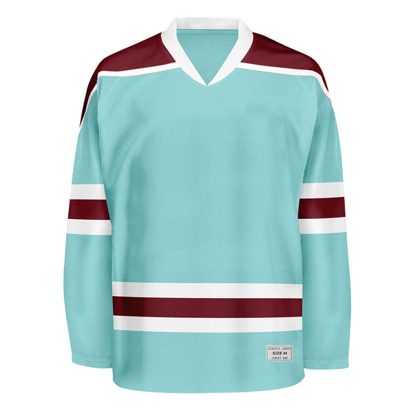 Blank Ice Blue and wine red Hockey Jersey With Shoulder Yoke