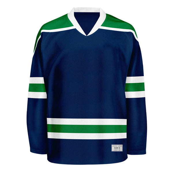 Blank Navy and green Hockey Jersey With Shoulder Yoke