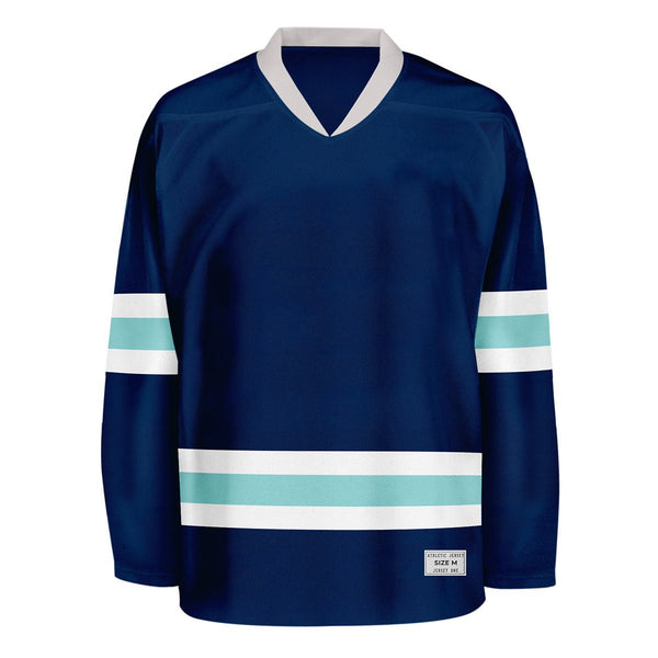 Blank Navy and ice blue Hockey Jersey