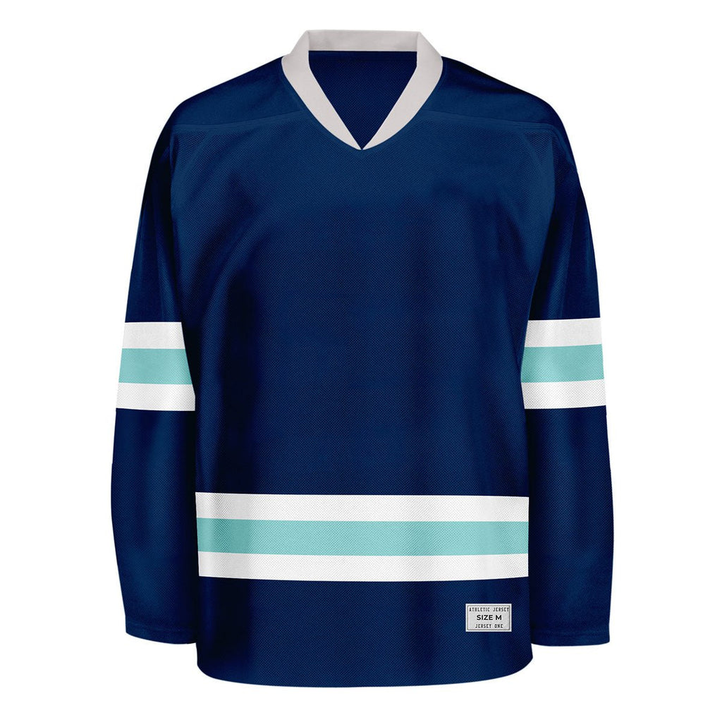 Blank Navy and ice blue Hockey Jersey