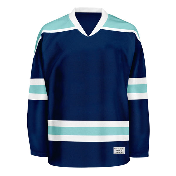 Blank Navy and ice blue Hockey Jersey With Shoulder Yoke