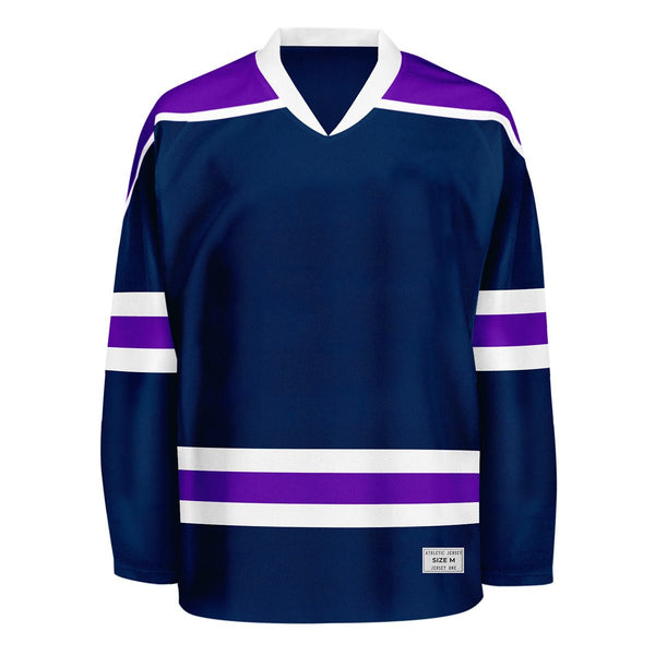 Blank Navy and purple Hockey Jersey With Shoulder Yoke