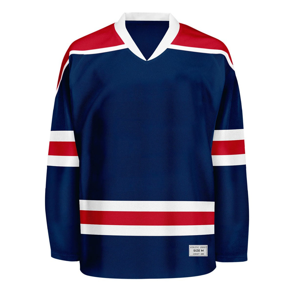 Blank Navy and red Hockey Jersey With Shoulder Yoke