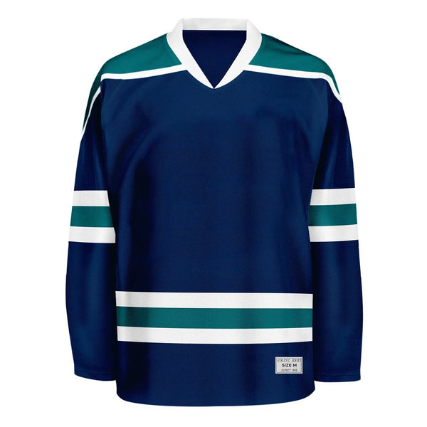 Blank Navy and teal Hockey Jersey With Shoulder Yoke