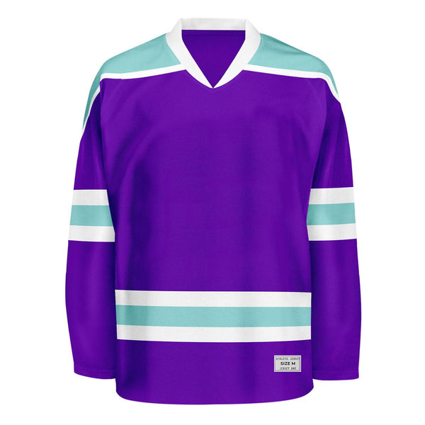 Blank Purple and ice blue Hockey Jersey With Shoulder Yoke